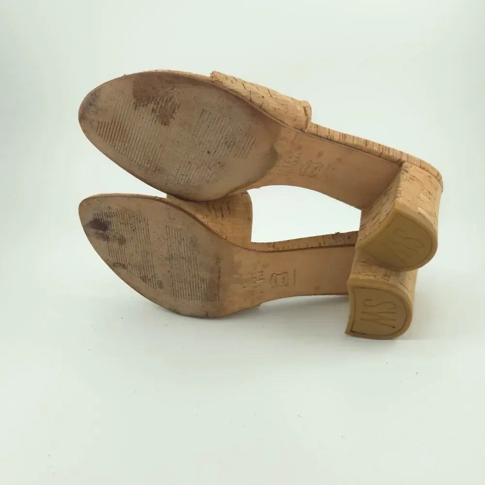 Stuart Weitzman Cork Mule Sandals Women's Size 8.5 Tan